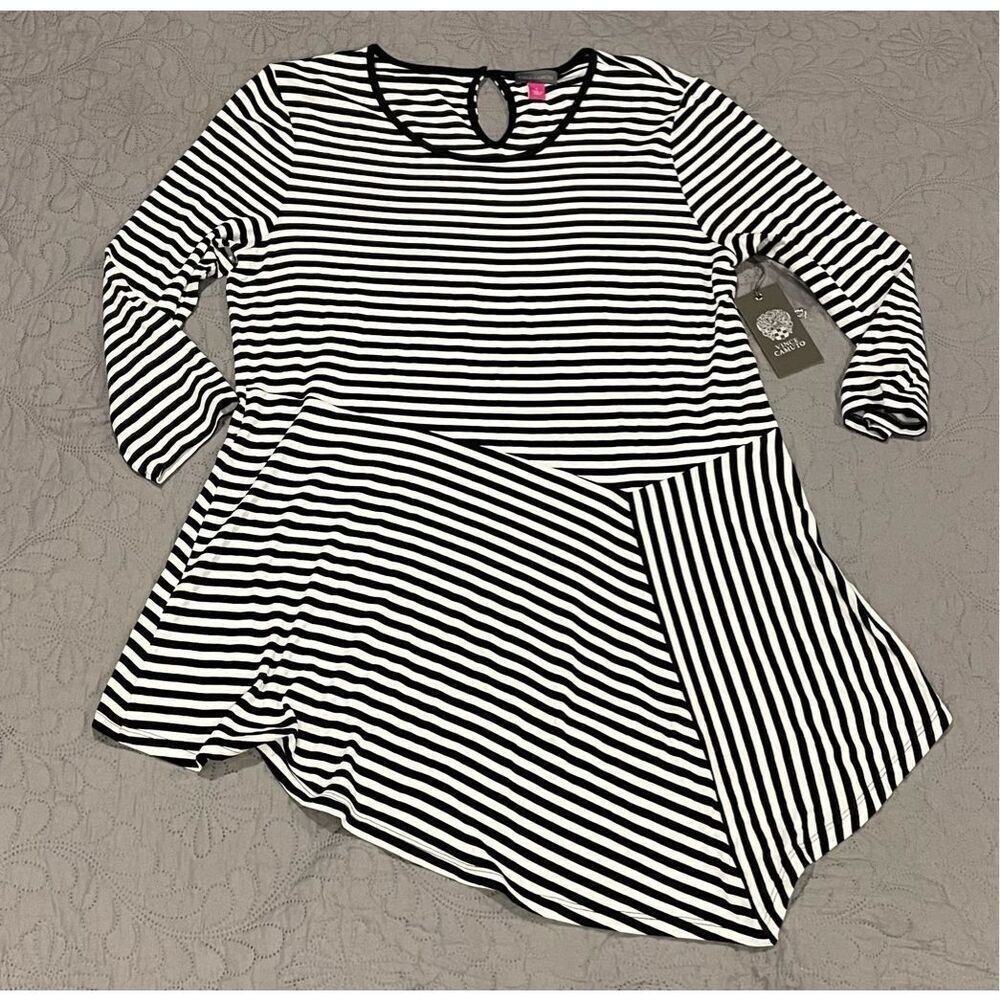 Vince Camuto Striped Pacific Breeze Asymmetrical Top Large New